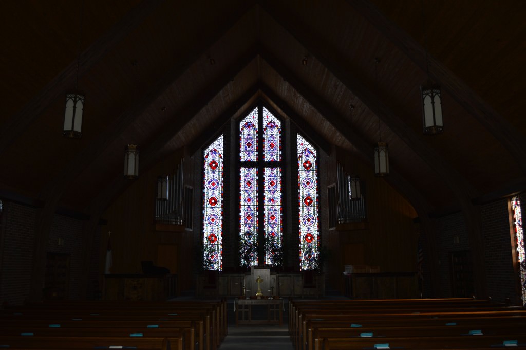 Stained glass window in Belton Presbyterian sanctuary