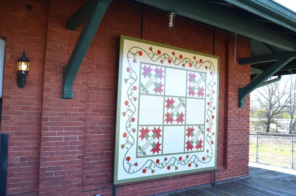 North end of the Belton Depot showing Upstate Quilt Trail Carolina Lily quilt recreation