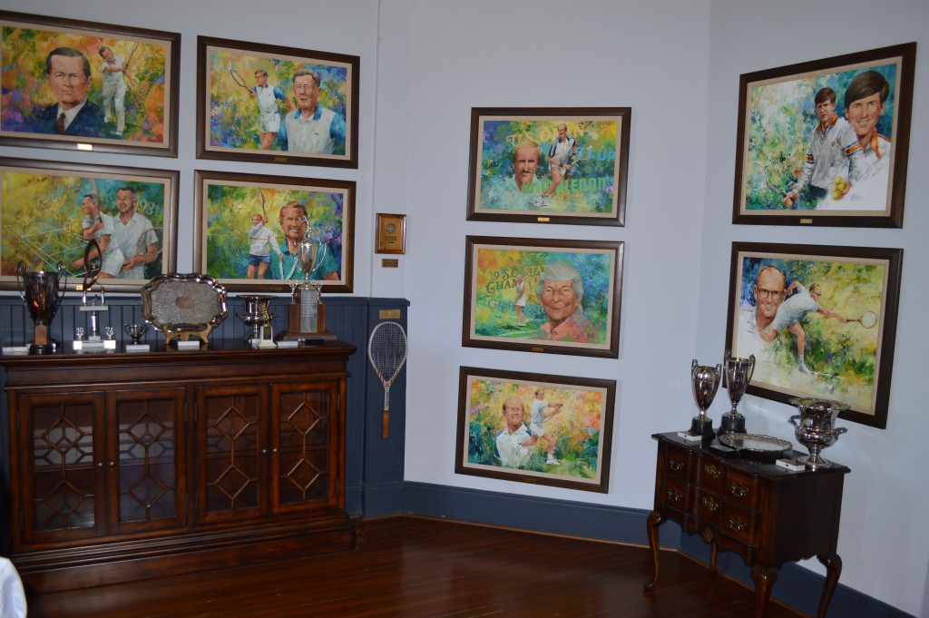 Inductee portraits and artifacts in the South Carolina Tennis Hall of Fame